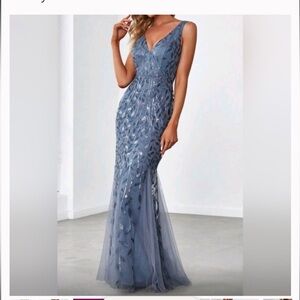 Ever Pretty Slate Blue Embellished Maxi Dress